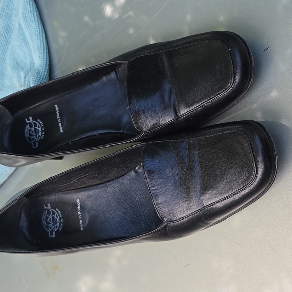 ESPACE By Robert Clergie Leather Black Sculpted Heel Shoes sz 9 vintage - Picture 4 of 6